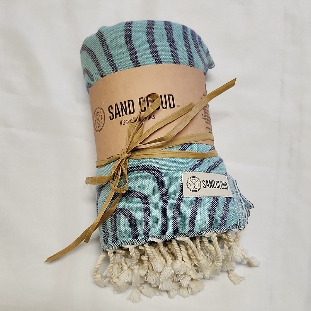 Sand Cloud  turtle print Beach Towel with Tasseled Fringe